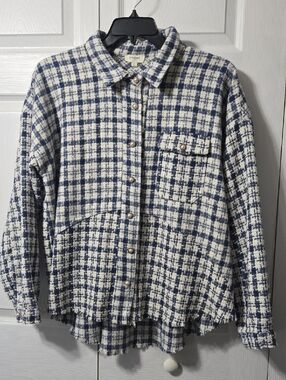 Umgee Navy and Cream Plaid Button-Front Shirt Jacket